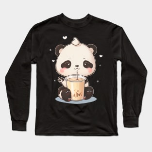 Cute panda with coffee Long Sleeve T-Shirt